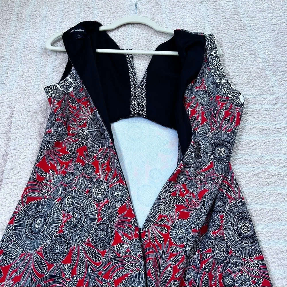 Liz Claiborne Red White Black Mosaic Floral Midi Dress Sleeveless Size 10 Spring - Picture 10 of 10